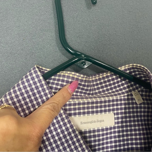 ERMENEGILDO ZEGNA XL Purple White Plaid Button Down Dress Shirt - Picture 8 of 13